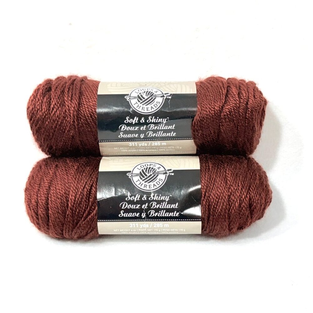 Loops & Threads Soft & Shiny Chocolate Acrylic Yarn Medium Weight - 2 New Skeins